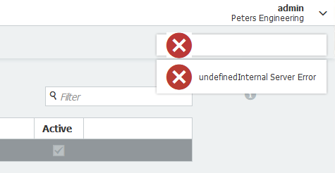 A screenshot showing the error message. In the top right corner of the Web Configuration interface, you can see an empty error message box as well as one with the text "undefinedInternal Server Error".